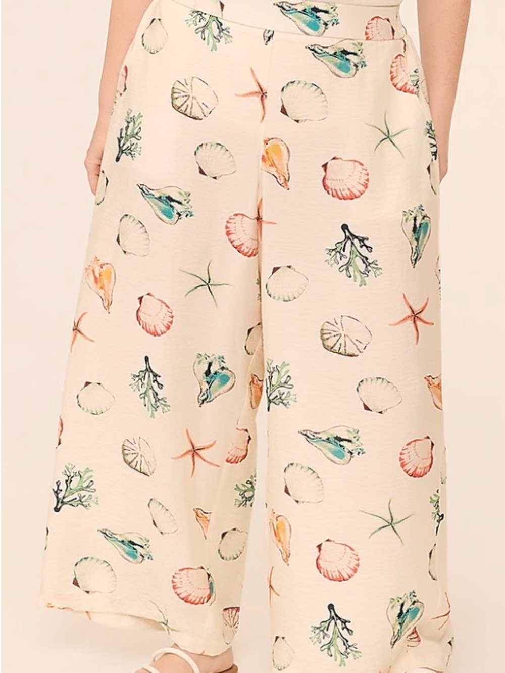 Lane Bryant Cream Wide-Leg Shell & Starfish Print Pants — Beach Motif